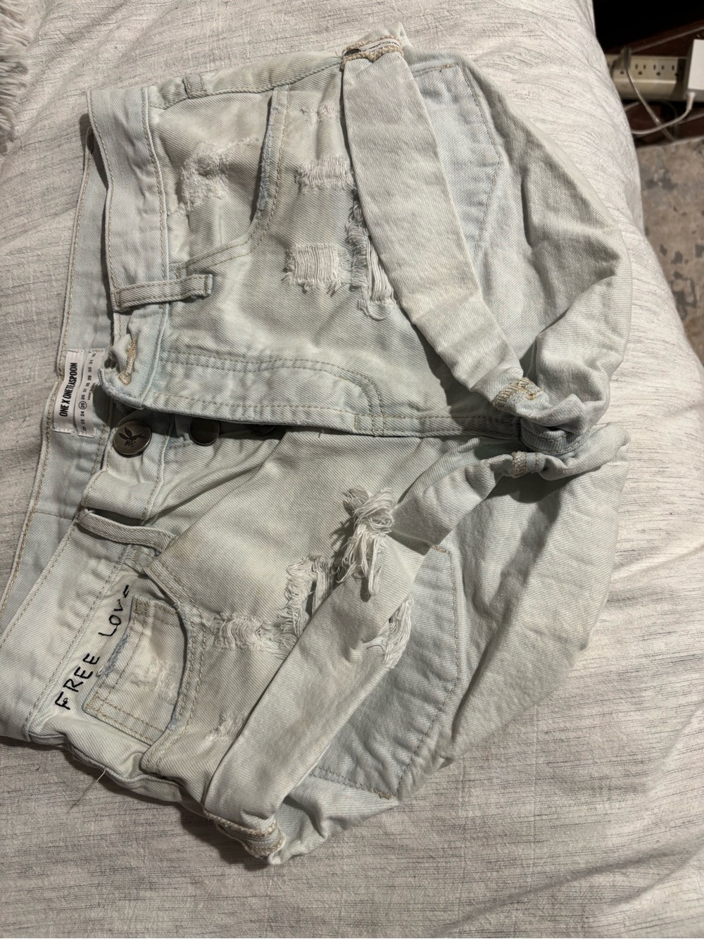 One Teaspoon Free People Pale Blue Distressed Denim Shorts